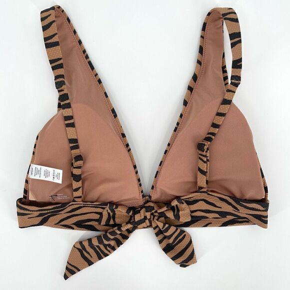 NWOT Aerie Pique Animal Print Triangle Bikini Top Women Large Tan Black - Picture 3 of 4